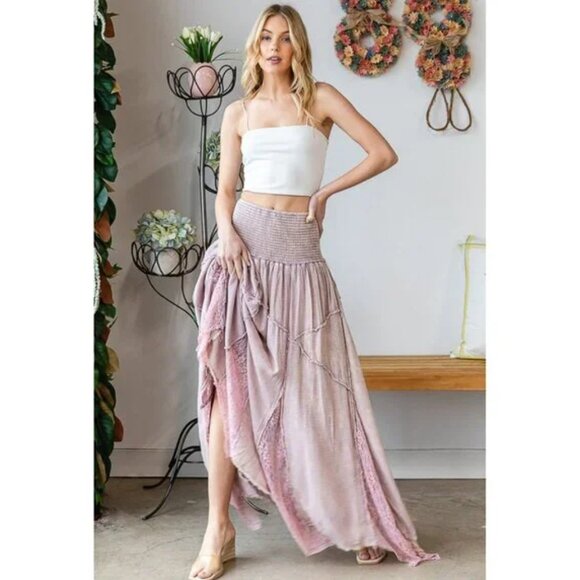 064 Oli & Hali Lilac Washed Lace Inset Maxi Skirt NWOT Size Large - Picture 2 of 11